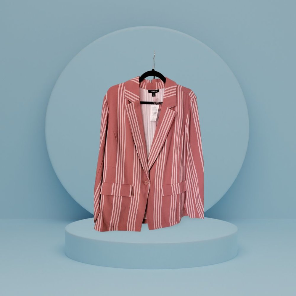 TORRID Dusty Rose Stripe Longline Boyfriend Blazer Size 1 (1X)